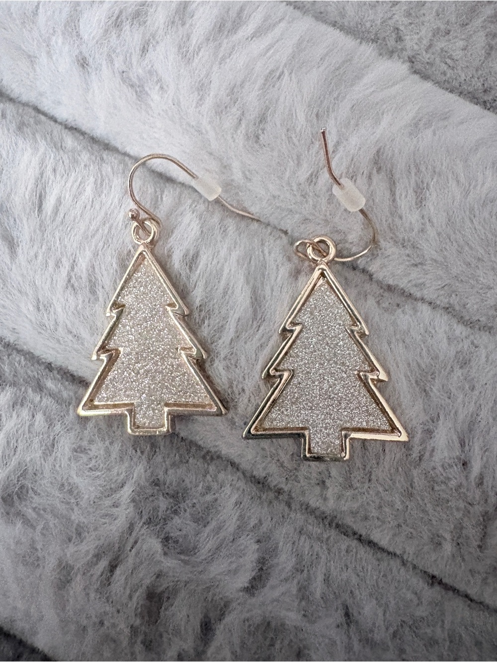 Silver Glitter Christmas Tree Dangle Earrings
